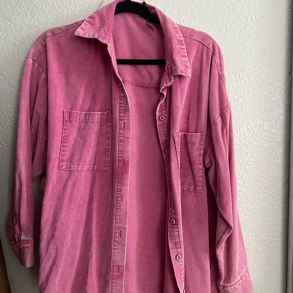 Pink Corduroy Button-Up Shirt
